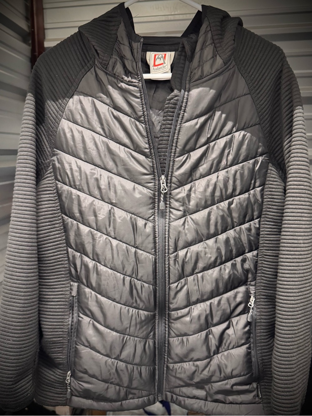 Avalanche Gray Quilted Hooded Ski Jacket with Ribbed Sleeves